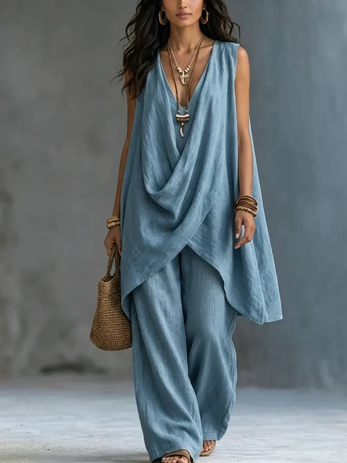 Women's Bohemian Style Loose Cotton And Linen Set